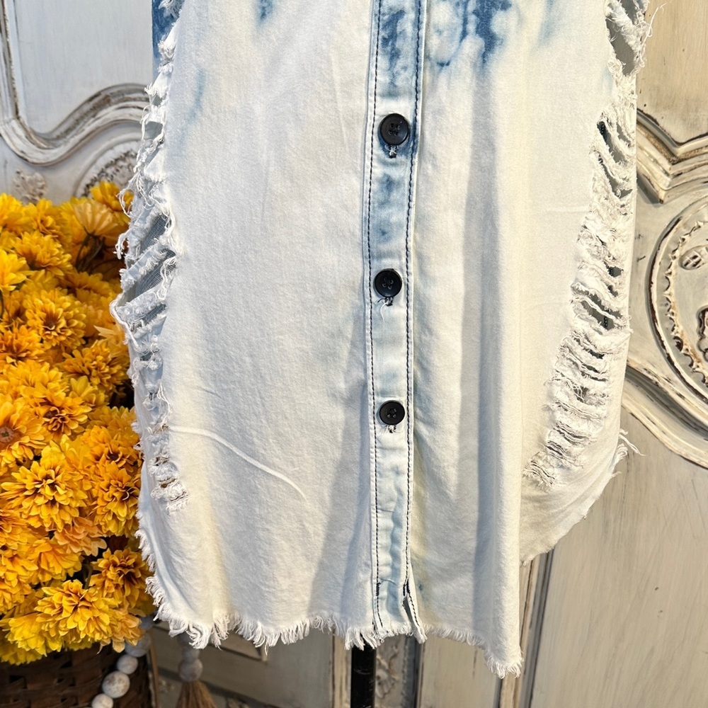 Thrill Jeans Sleeveless Denim Tie-Dye Shirt Dress - Picture 3 of 6